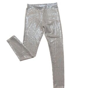 Raw Edge Sequin Leggings Small Gold Metallic Sparkly Slim Fit Excellent